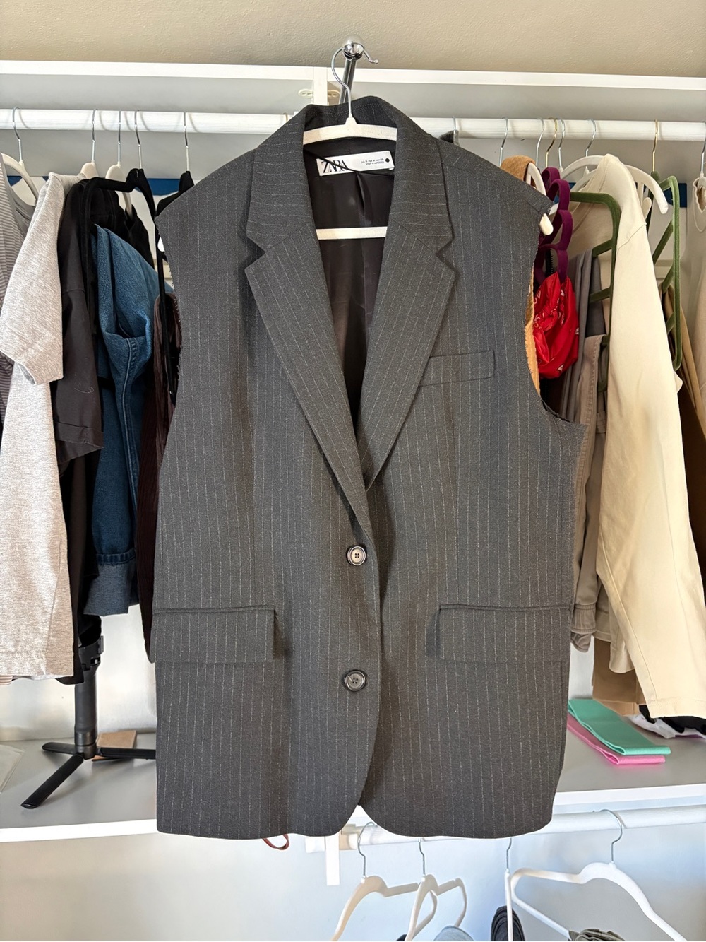 Zara Charcoal Pinstripe Sleeveless Blazer Vest - Picture 3 of 8